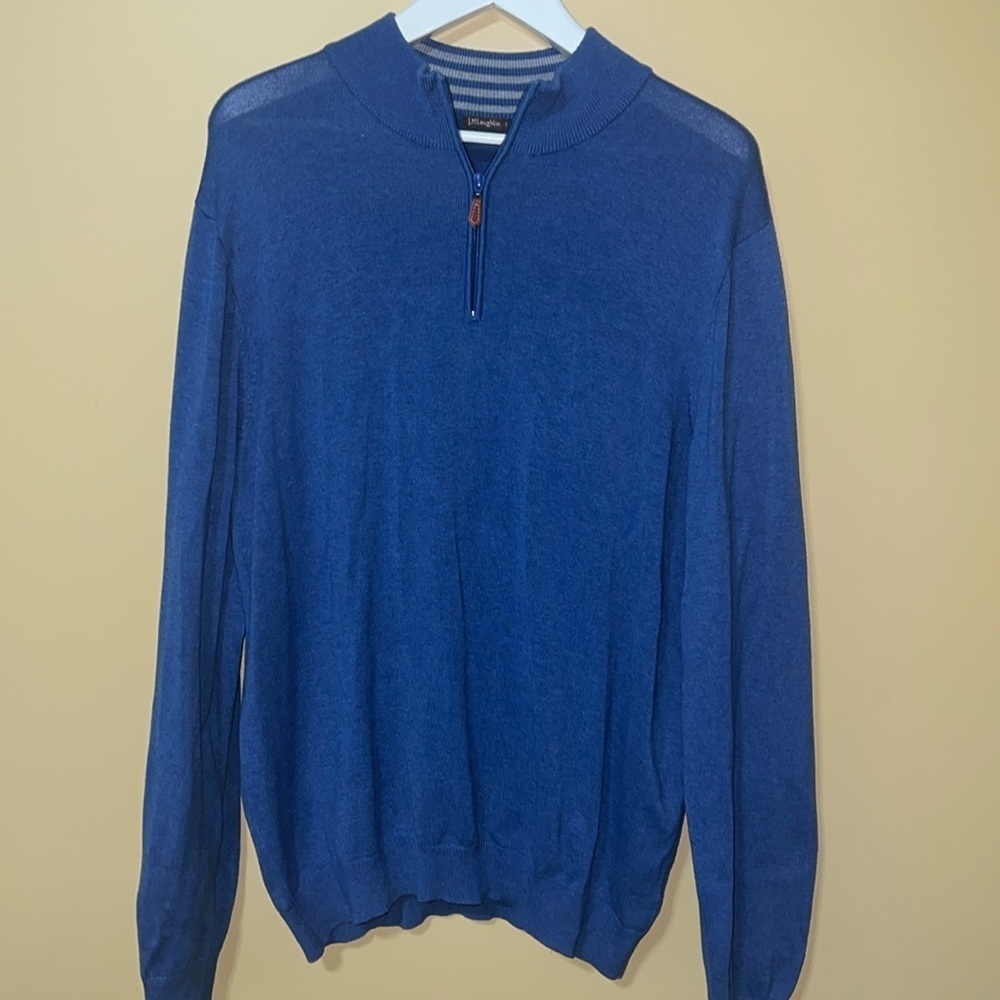 J. McLAUGHLIN men’s blue cotton blend quarter zip sweater. XL